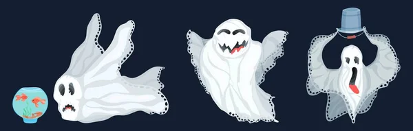 A selection of ghosts in a flat style on a dark — Stock Vector