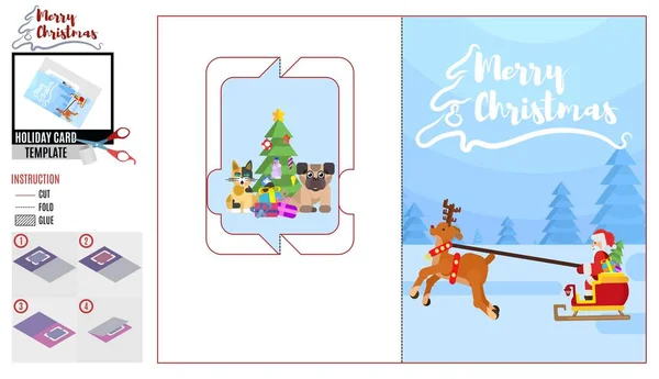 Greeting card holiday christmas santa and animals — Stock Vector