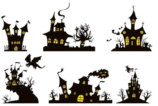 Eine Auswahl an zweifarbigen Häusern für Halloween — Stockvektor