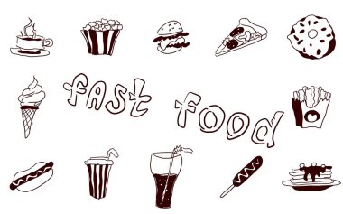 Fast food büyük karalama yiyecek koleksiyonu.