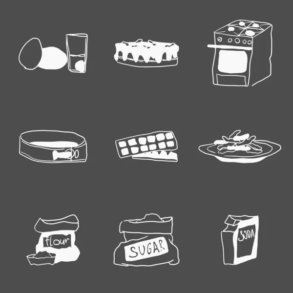 Alle bakingrediënten en inventaris doodles — Stockfoto