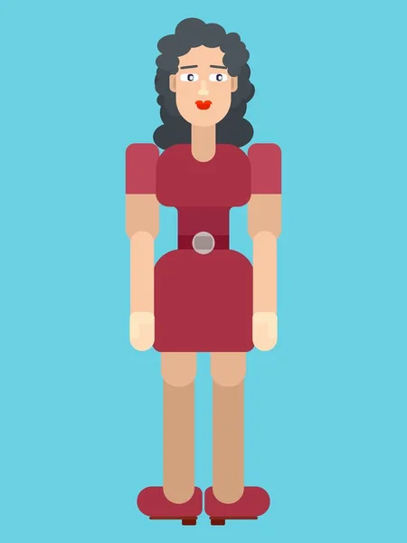 Vrouw in claret jurk platte tekening stijl — Stockfoto