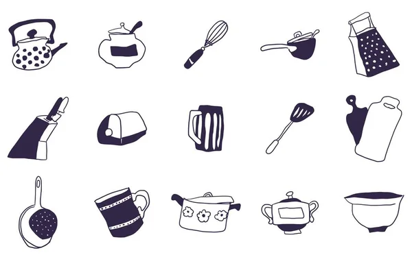 Selection of everything for the kitchen doodles drawings — Stock Photo, Image