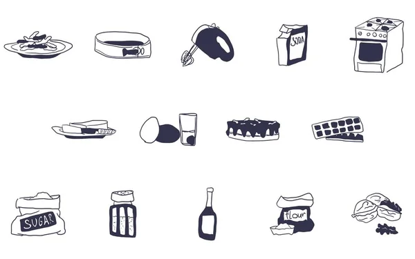 Alle Backküchen-Geräte und rohe Doodles — Stockfoto