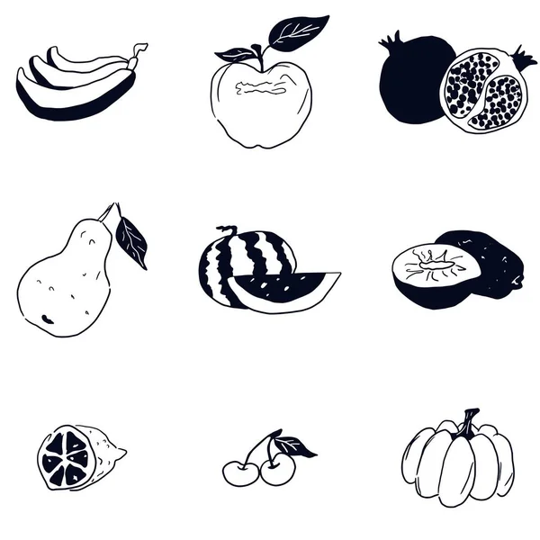 Szkic owoców doodle czarno-biały rysunek — Zdjęcie stockowe