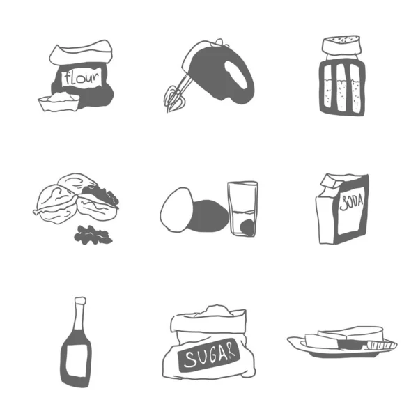 Inventario e prodotti per cucinare disegni di scarabocchi — Foto Stock