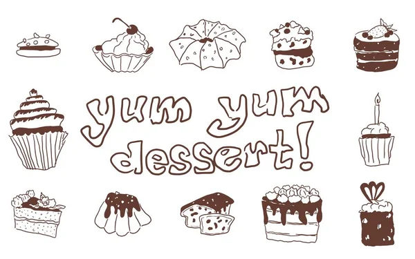 Doodle large set with pastry sweets sketch drawing — Stock Photo, Image