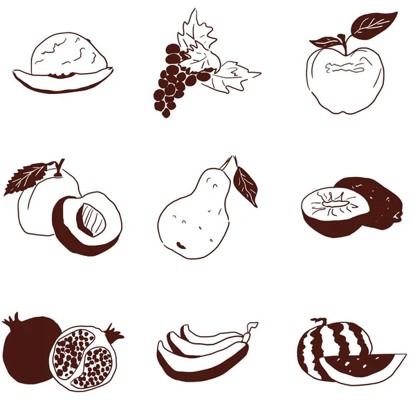 Каракули фрукты небольшой выбор на белом фоне — стоковое фото