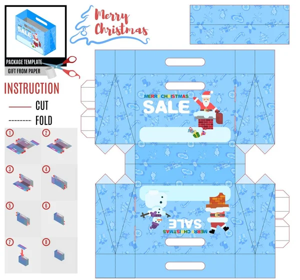 Christmas sale. paper bag template. santa claus — Stock Vector