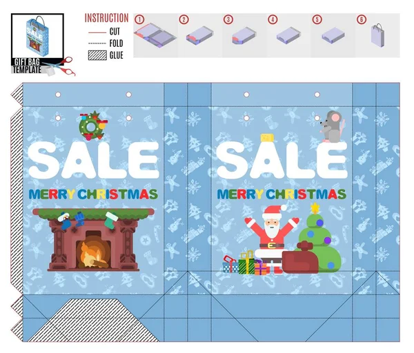 Christmas sale santa claus. gift basket template — Stock Vector