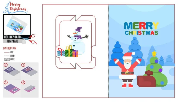 Postkarte frohe Weihnachten. Weihnachtsmann und Wald — Stockfoto