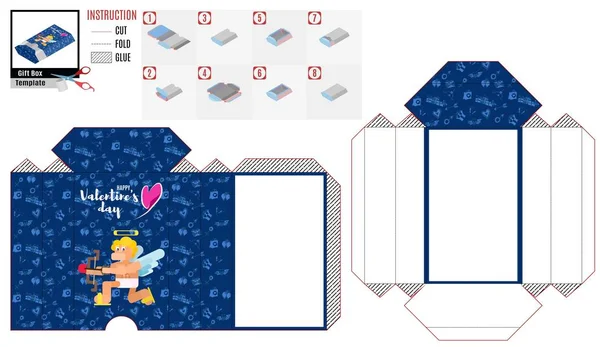 Blue cupid box pattern for gluing together for the holiday of love — Stock Photo, Image