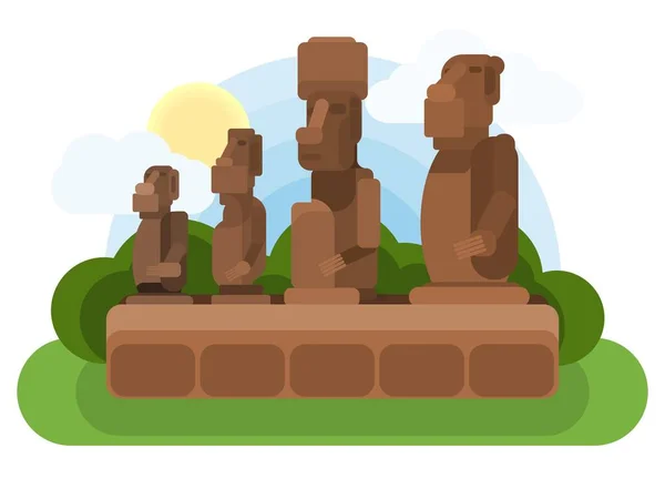 Velikonoční Ostrov Staré Kamenné Sochy Vícebarevný Plochý Styl — Stockový vektor