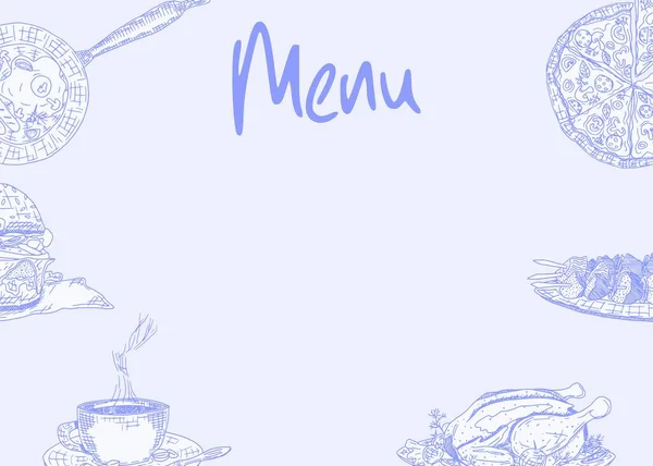 带有食品涂鸦的明亮菜单模板 新图片库插图 — 图库照片