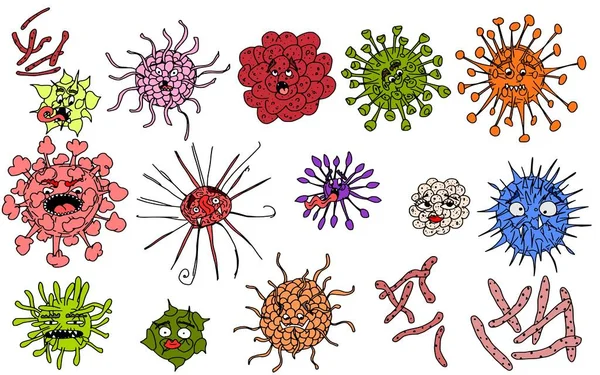 Funny Viruses Doodle Sketch Characters Bright Picture Stock Illustration — Stock Photo, Image