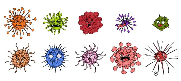 有趣的人物 不同颜色的微生物和病毒 — 图库照片