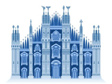 Milan katedrali mavi çizim düz stil. Stok resmi yeni stil