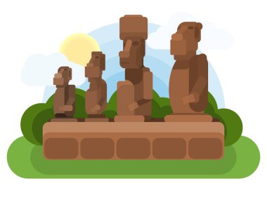 Paskalya adası eski taş heykeller. çok renkli düz biçim