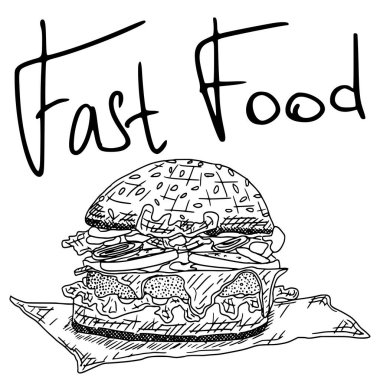Fast food hamburger çizimi. resim resimleme