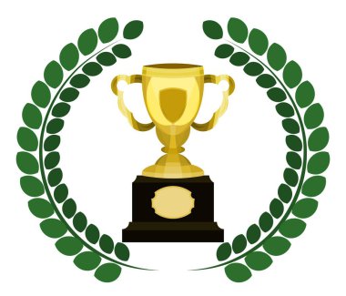 winner cup with leaves wreath illustration reward for victory