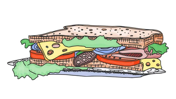 Sanduíche Carne Queijo Desenho Doodle Imagem — Fotografia de Stock