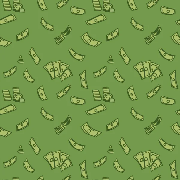 Scattered Money Green Background Seamless Pattern — Stock Photo, Image