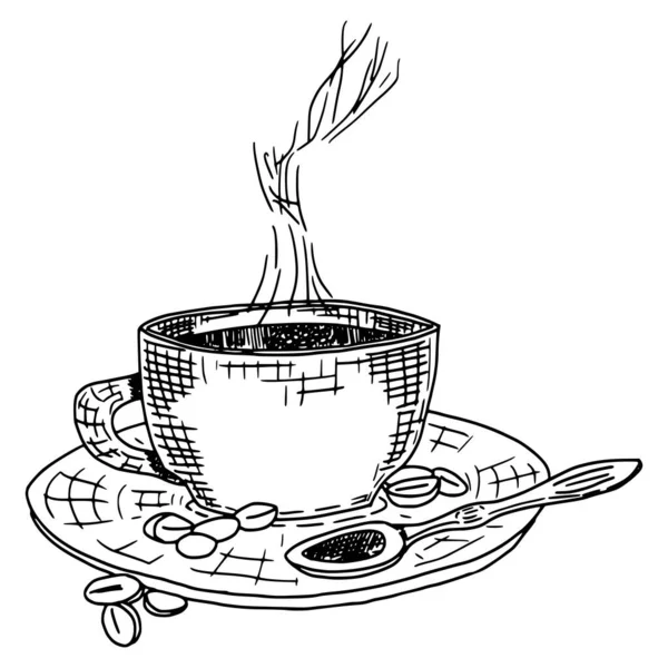 Xícara Com Café Colher Desenho Esboço Chá Ilustração Imagem — Fotografia de Stock