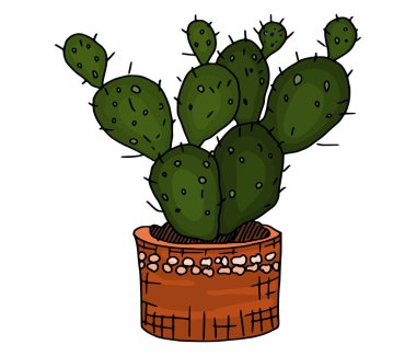 Büyük bir tencerede kocaman bir kaktüs. Çizim vektörünü karala.