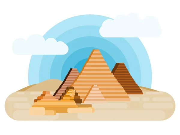 Egypte Giza Woestijn Farao Piramides Met Sfinx Vlakke Stijl Vector — Stockvector