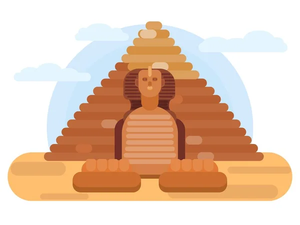 Majestuosa Esfinge Egipcia Giza Escultura Pirámide Piedra Vector Plano — Vector de stock