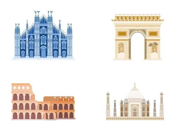 Arquitectura Palacios Edificios Compilación Todo Mundo Vector Estilo Plano — Vector de stock