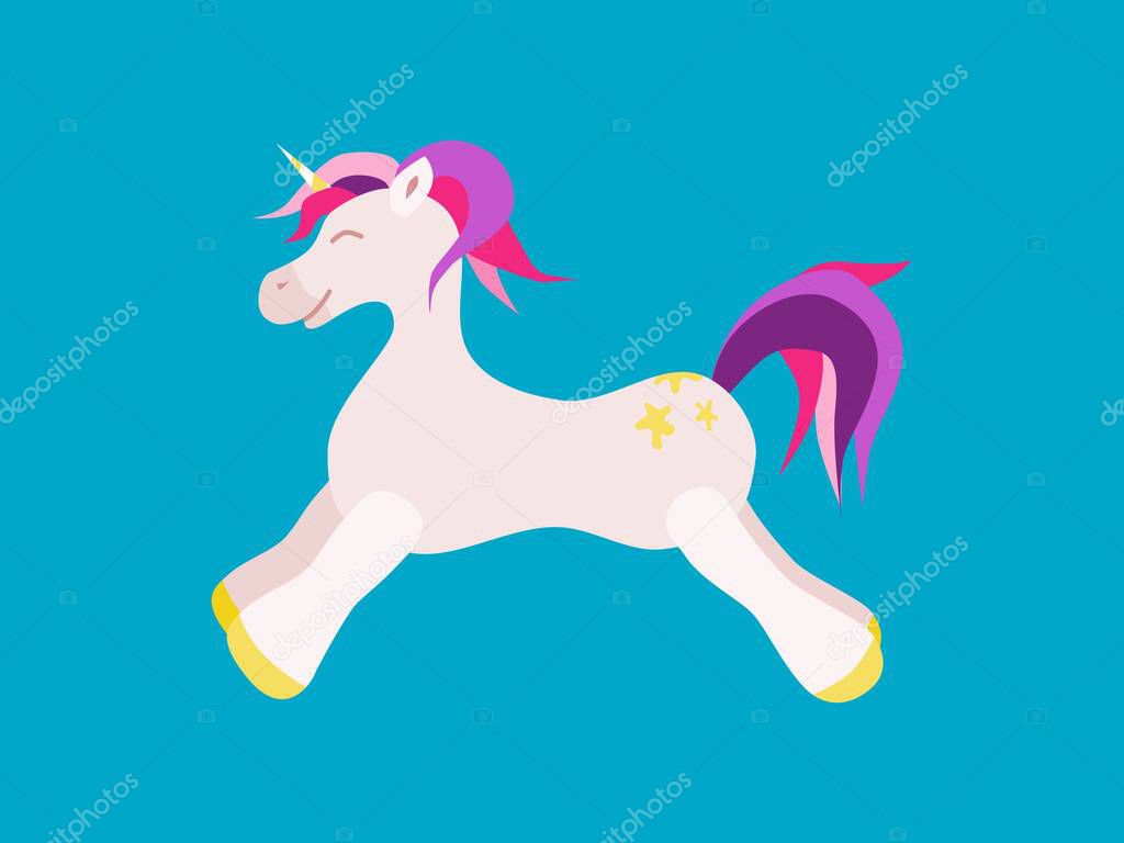 funny horse unicorn on a blue background. flat style vector new version