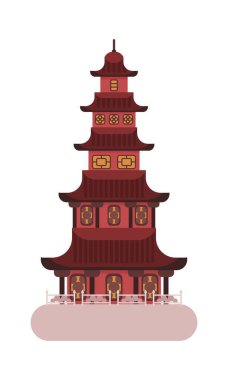 Çin evi kızıl uzun boyluydu. beyaz arkaplan üzerinde düz