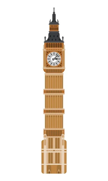 Horloge Tour Grand Ben Londres Plat Sur Fond Blanc — Image vectorielle