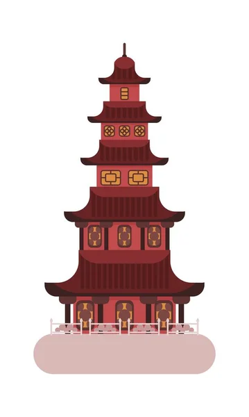 Maison Chinoise Rouge Grand Plat Sur Fond Blanc — Image vectorielle
