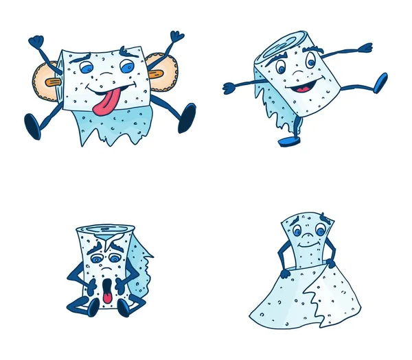 Monstros Sanitários Engraçados Poses Diferentes Desenho Doodle —  Vetores de Stock