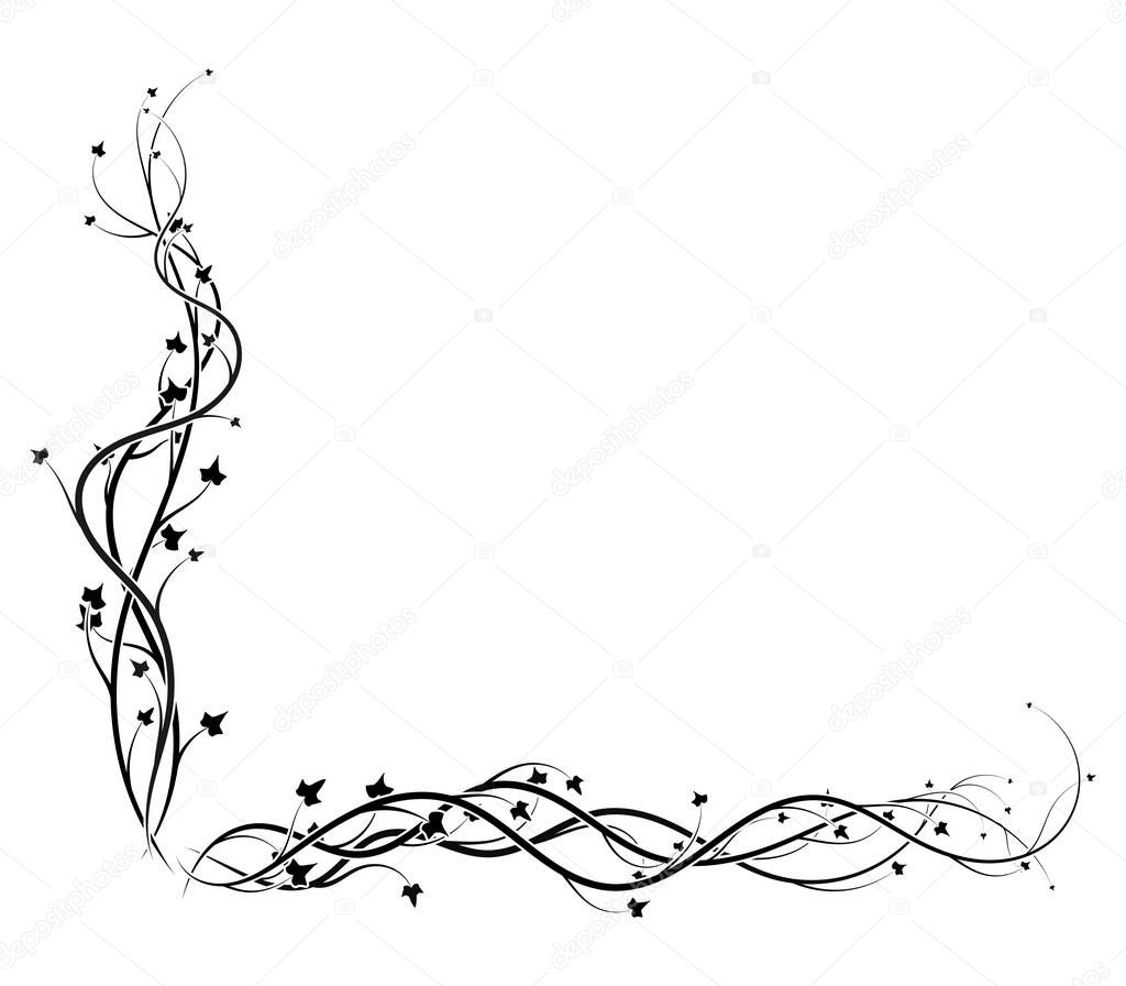 black ivy corner frame on white background vine. picture illustration stock