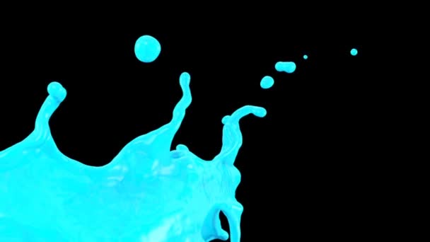 Splashing Light Blue Paint Slow Motion Isolated Black — Stock Video