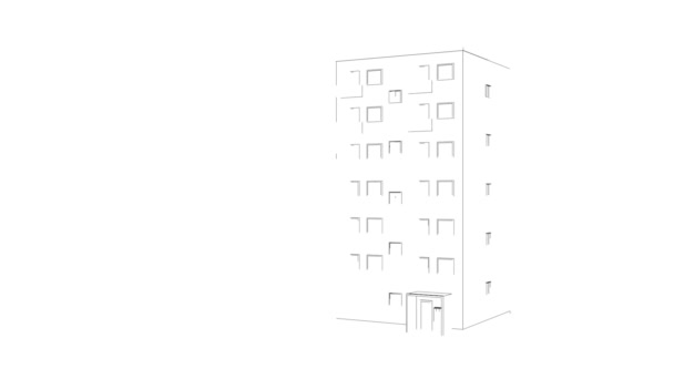 Dibujo Animado Edificio Apartamentos Por Carretera — Vídeos de Stock