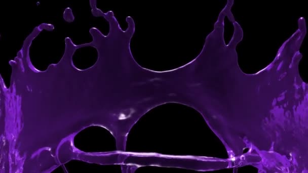 Flygning Genom Purple Water Splash Slow Motion Isolerad Svart — Stockvideo