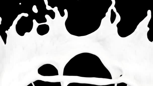 Voo Através Pintura Branca Respingo Movimento Lento Extremo Isolado Preto — Vídeo de Stock