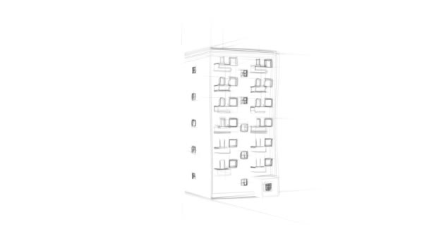 Грубий Ескіз Багатоквартирних Будинків Близько Один Одного — стокове відео