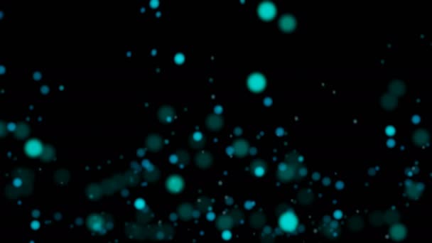 Fondo Luces Brillantes Enjambre Turbulento Luces Partículas Borrosas Azul Turquesa — Vídeo de stock