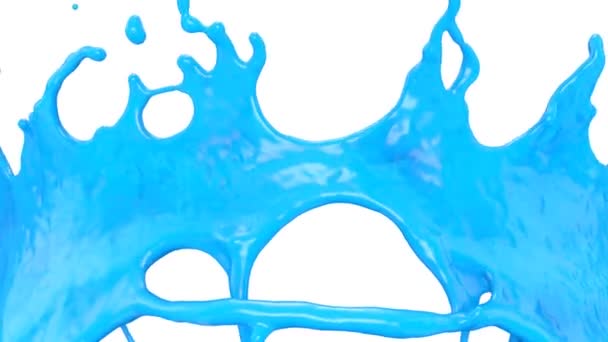 Pintura Azul Claro Salpica Cámara Lenta Pantalla Aislado Blanco — Vídeo de stock