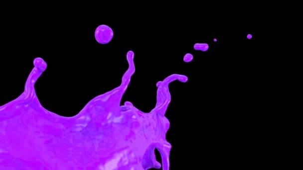 Salpicadura Pintura Púrpura Cámara Lenta Aislado Negro — Vídeo de stock