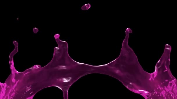 Roze Gloeiende Water Splash Achtergrond Slow Motion Geïsoleerd Zwart — Stockvideo