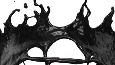 Yavaş çekimde siyah boya sıçraması ile uçuş, beyaz izole. 