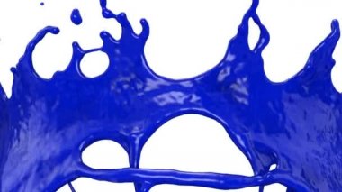 Yavaş çekimde mavi boya sıçraması ile uçuş, beyaz izole. 