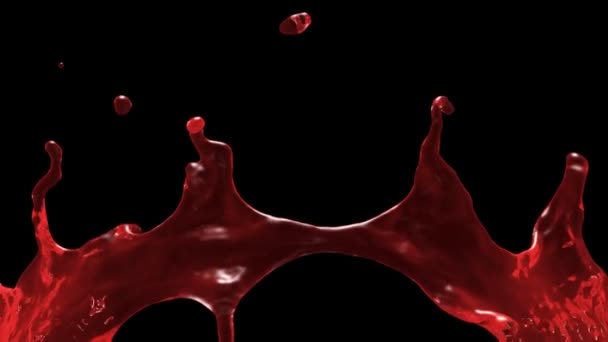 Красное Свечение Воды Всплеск Фона Замедленной Съемке Изолированные Черном — стоковое видео