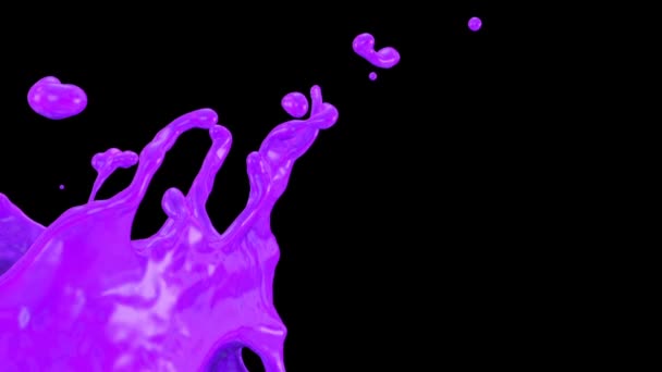 Close View Splashing Purple Paint Slow Motion Isolated Black — Stock Video